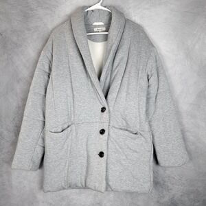 Madewell Quilted Coat Womens XS Gray Jersey Knit Puffer Shawl Collar Coatigan